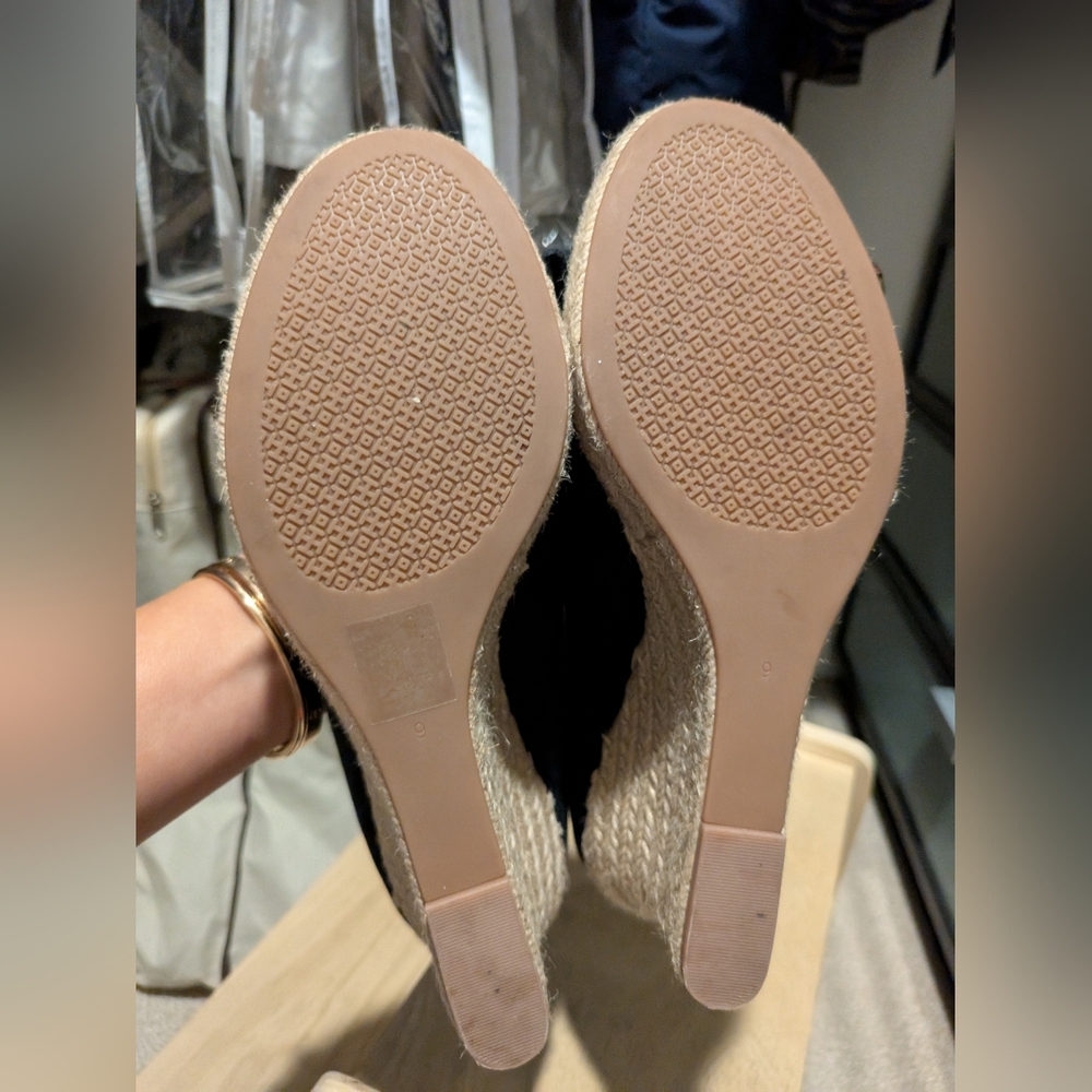 Tory Burch Black Canvas Peep Toe Wedge Pumps - Picture 10 of 10